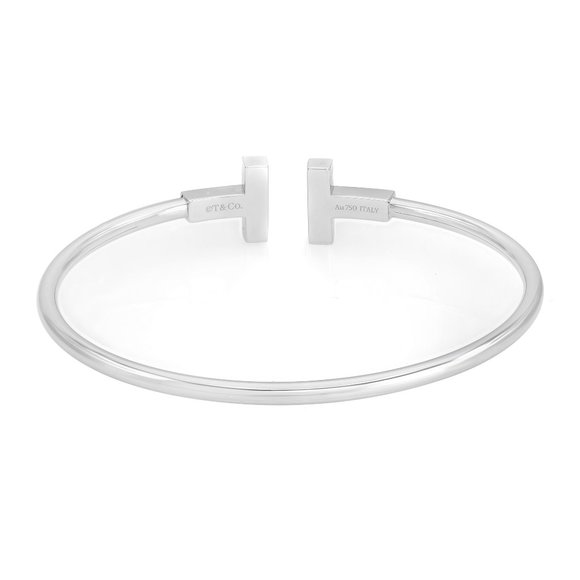 Tiffany & Co. T Black Onyx Wire Bracelet 18K White Gold Size Small - Picture 4 of 5